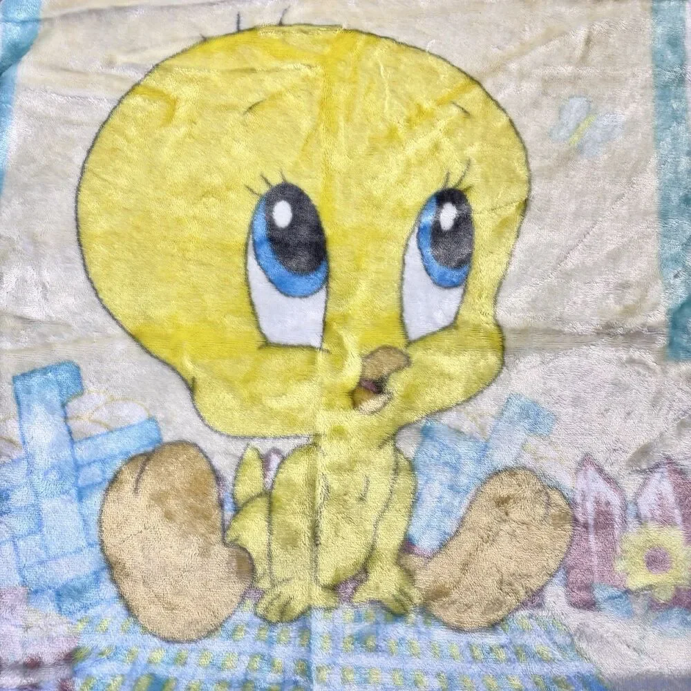 Vintage Looney Tunes Baby Blanket Tweety Baby Bird Plush Crib Throw 40x29